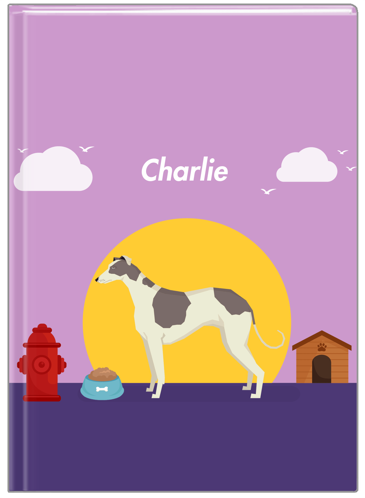 Personalized Dogs Journal II - Purple Background - Greyhound - Front View