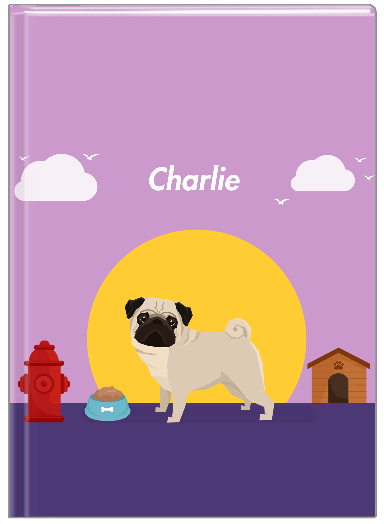 Personalized Dogs Journal II - Purple Background - Pug - Front View
