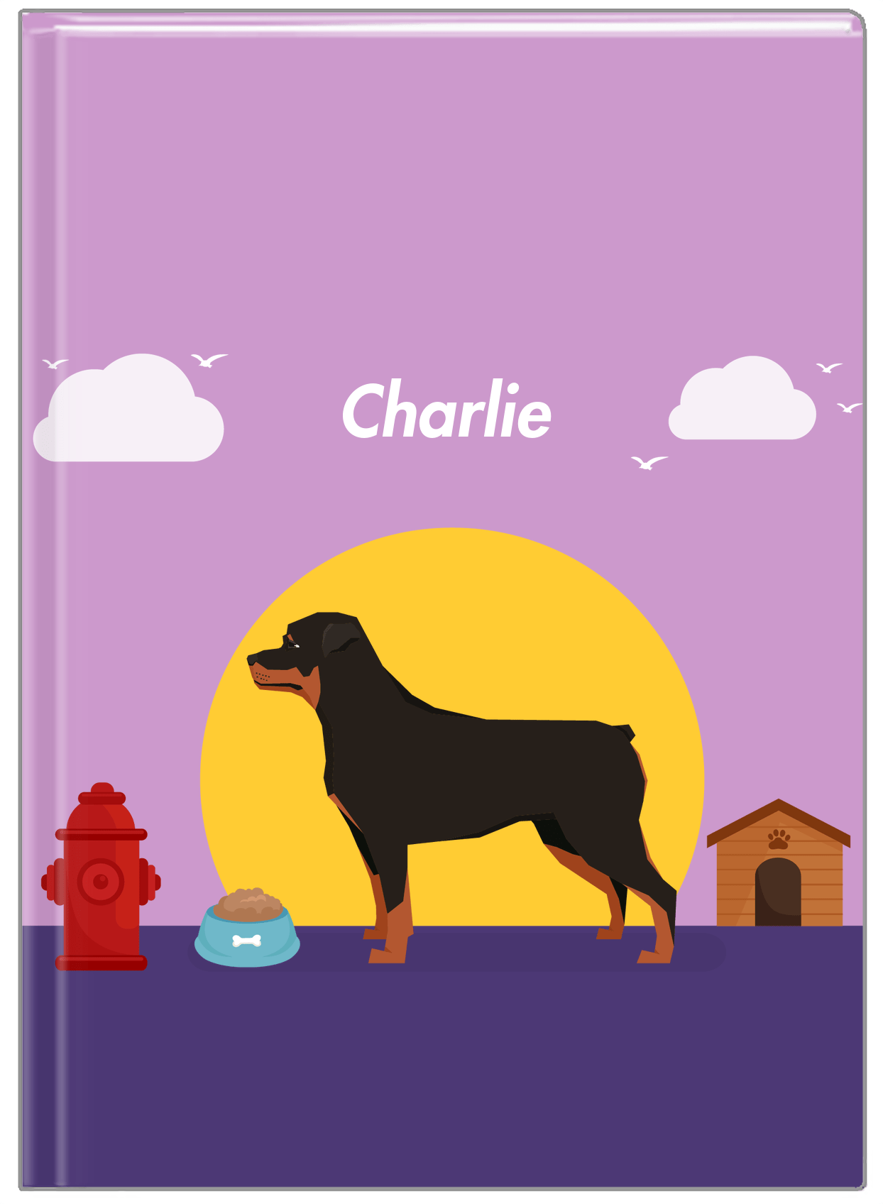 Personalized Dogs Journal II - Purple Background - Rottweiler - Front View