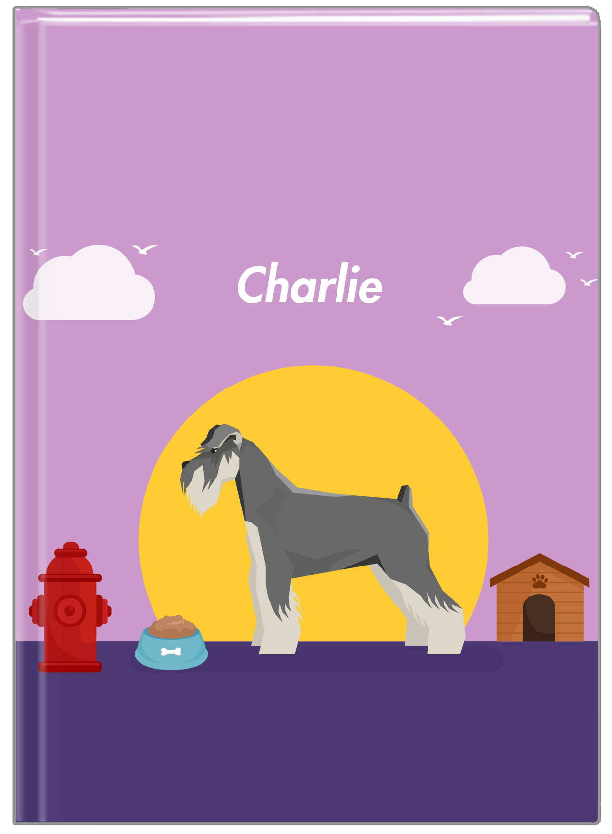 Personalized Dogs Journal II - Purple Background - Schnauzer - Front View