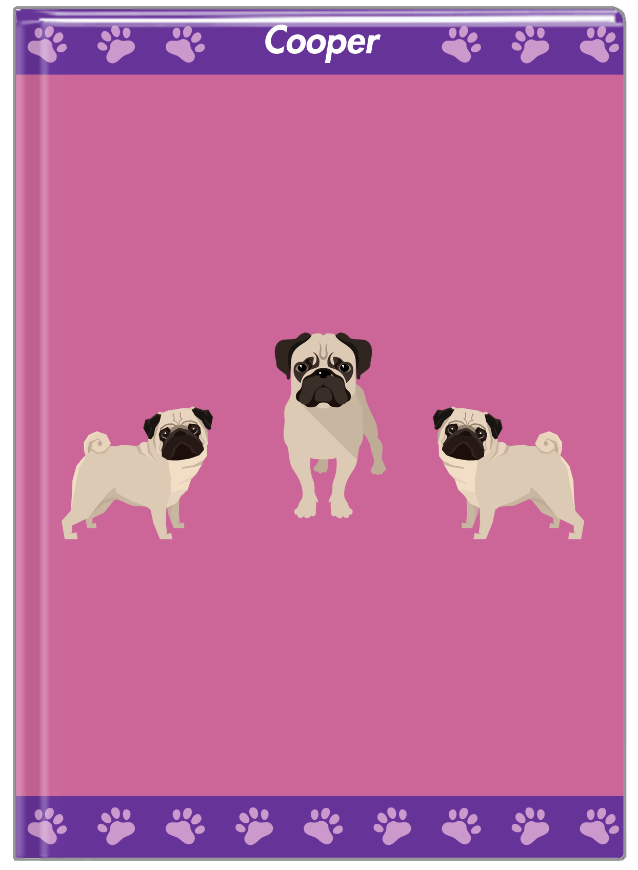 Personalized Dogs Journal III - Purple Background - Pug - Front View