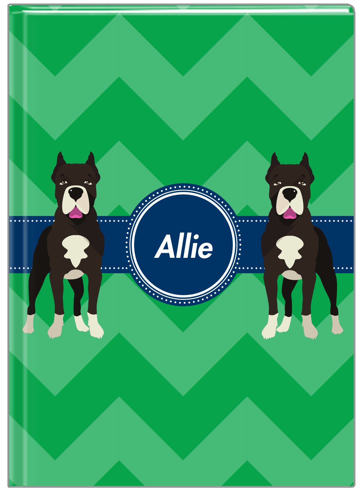 Personalized Dogs Journal VIII - Green Background - American Staffordshire Terrier - Front View