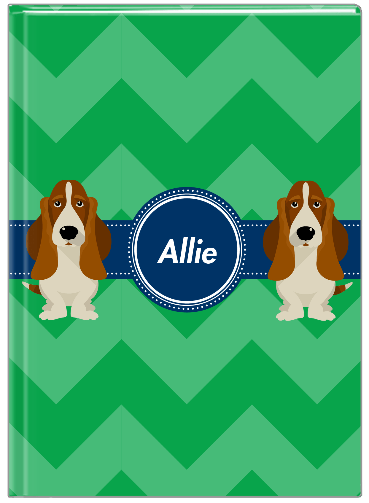 Personalized Dogs Journal VIII - Green Background - Basset Hound - Front View