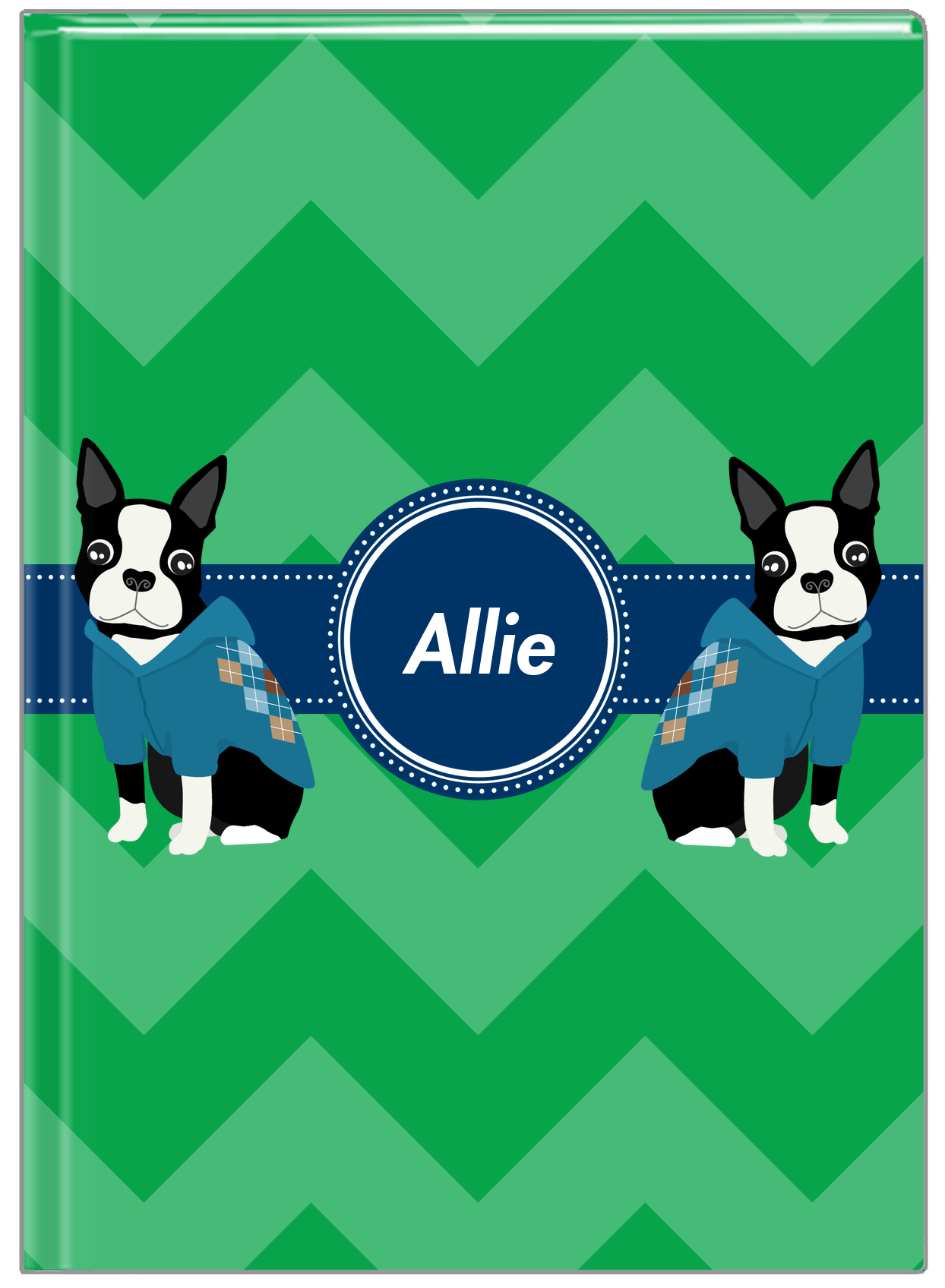 Personalized Dogs Journal VIII - Green Background - Boston Terrier - Front View