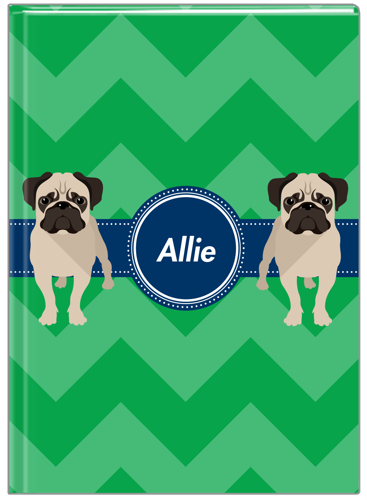 Personalized Dogs Journal VIII - Green Background - Pug - Front View