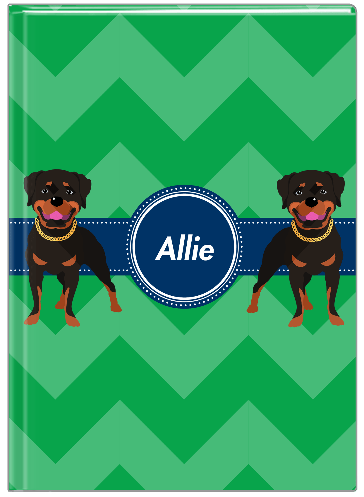 Personalized Dogs Journal VIII - Green Background - Rottweiler - Front View