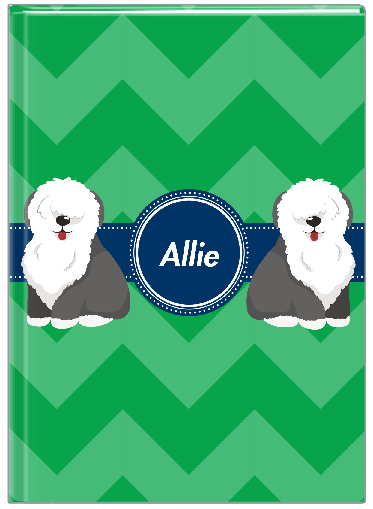 Personalized Dogs Journal VIII - Green Background - Sheep Dog - Front View