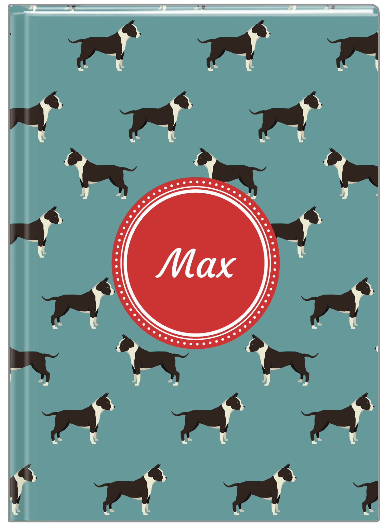 Personalized Dogs Journal IX - Teal Background - American Staffordshire Terrier - Front View