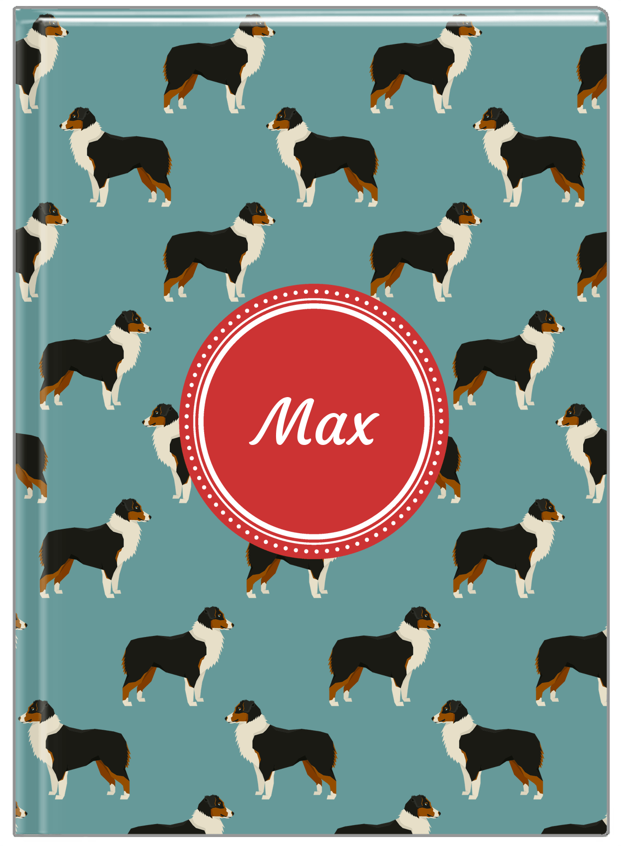 Personalized Dogs Journal IX - Teal Background - Australian Shepherd - Front View
