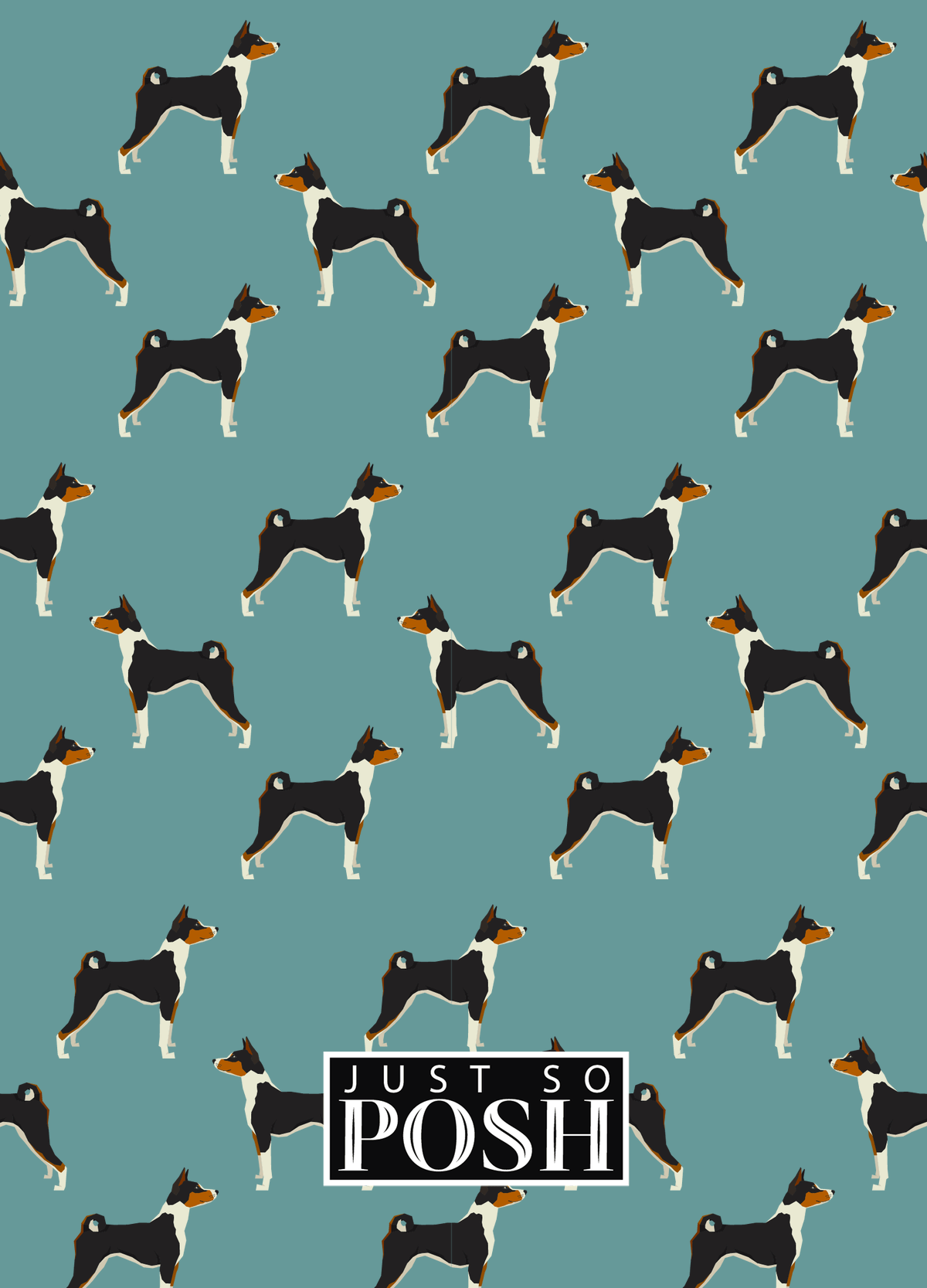 Personalized Dogs Journal IX - Teal Background - Basenji - Back View