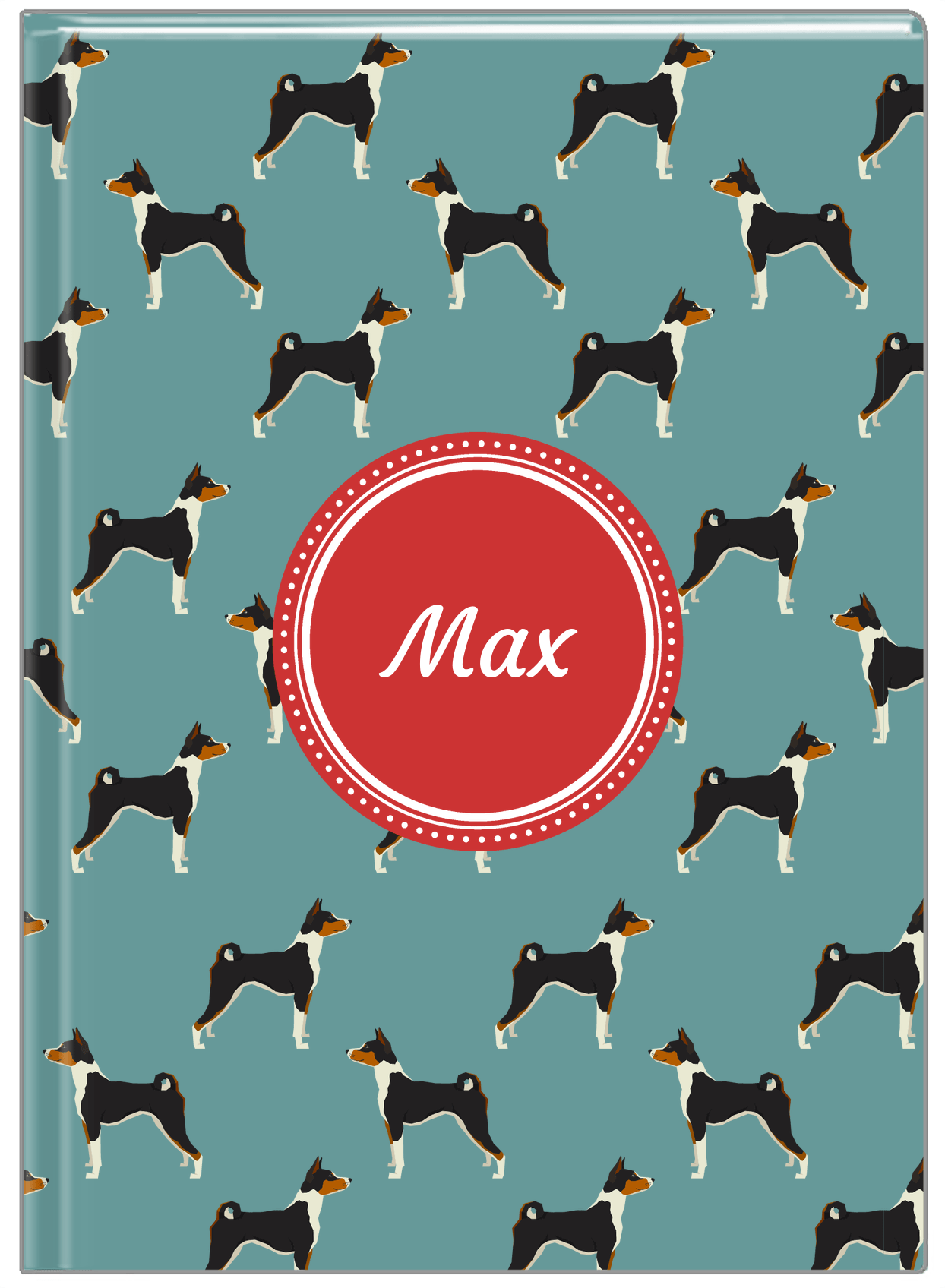 Personalized Dogs Journal IX - Teal Background - Basenji - Front View