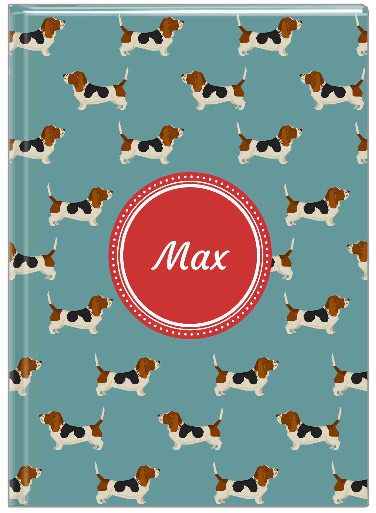 Personalized Dogs Journal IX - Teal Background - Basset Hound - Front View
