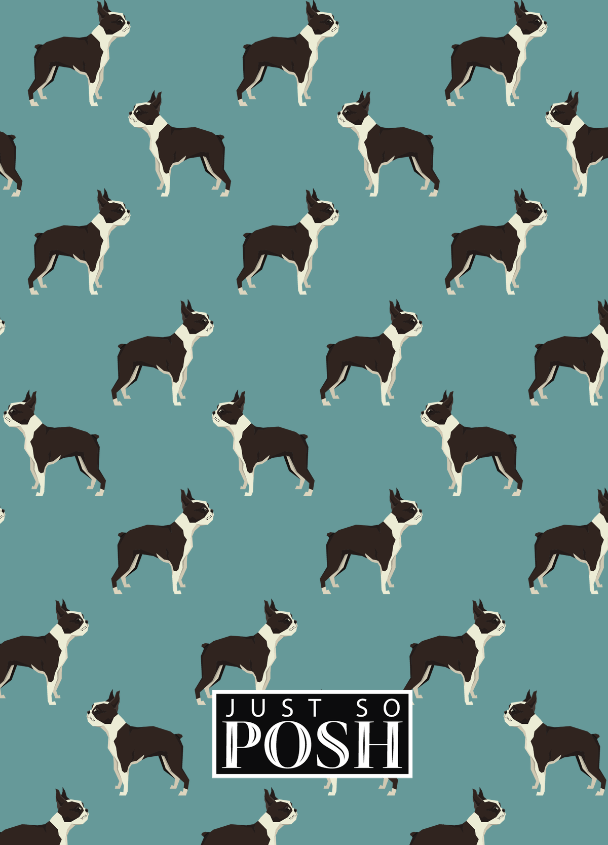 Personalized Dogs Journal IX - Teal Background - Boston Terrier - Back View