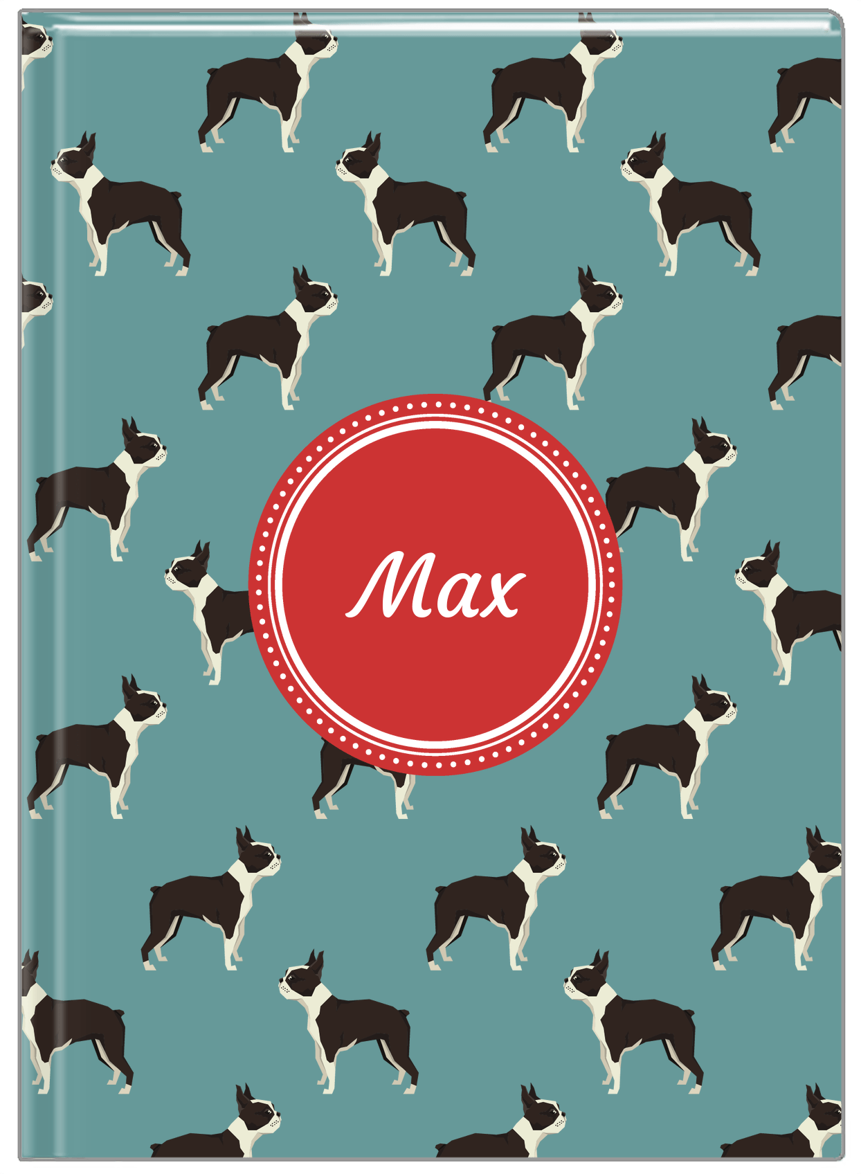 Personalized Dogs Journal IX - Teal Background - Boston Terrier - Front View