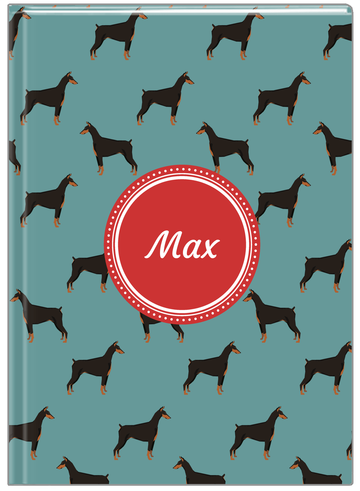 Personalized Dogs Journal IX - Teal Background - Doberman - Front View