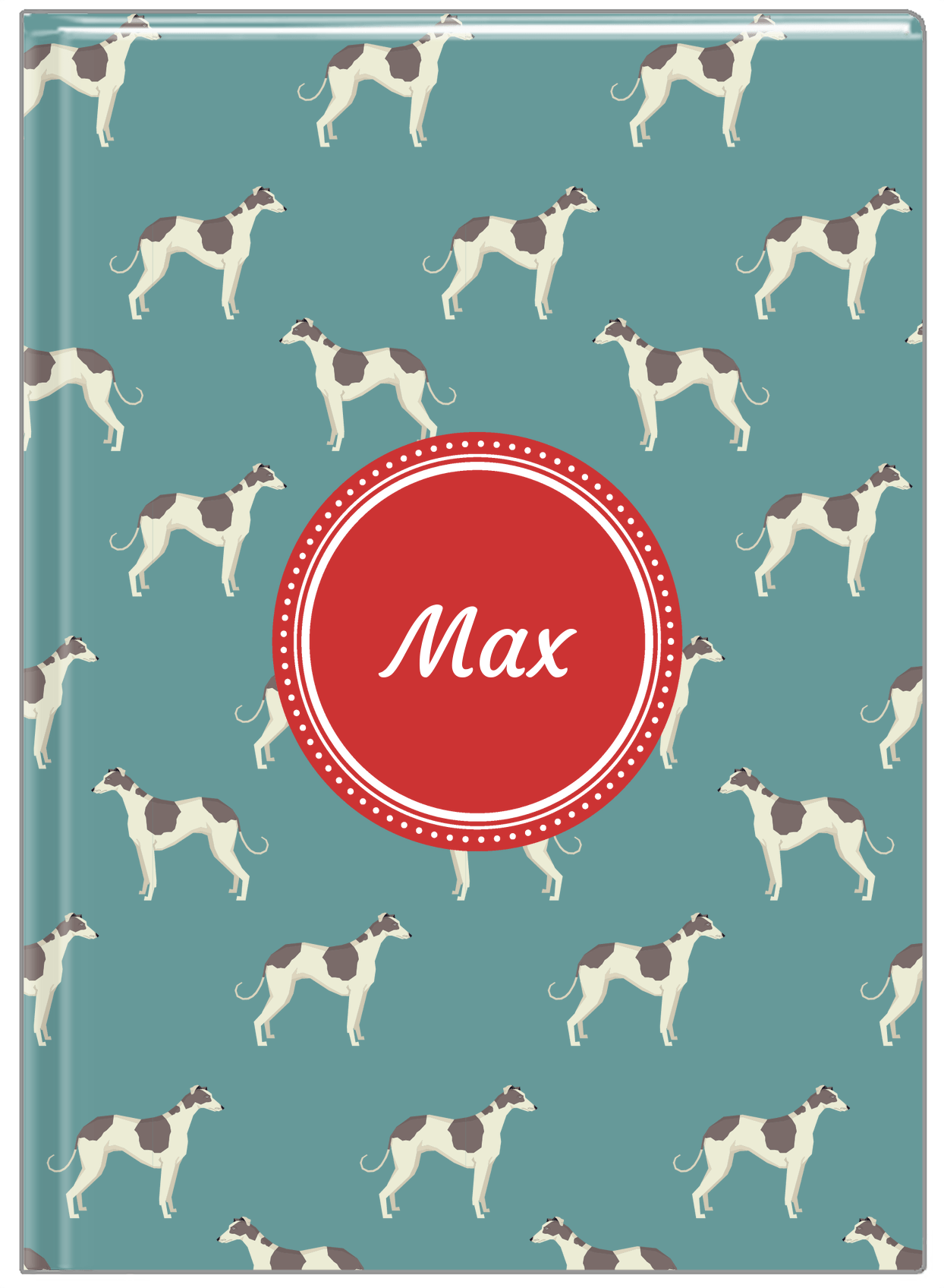 Personalized Dogs Journal IX - Teal Background - Greyhound - Front View