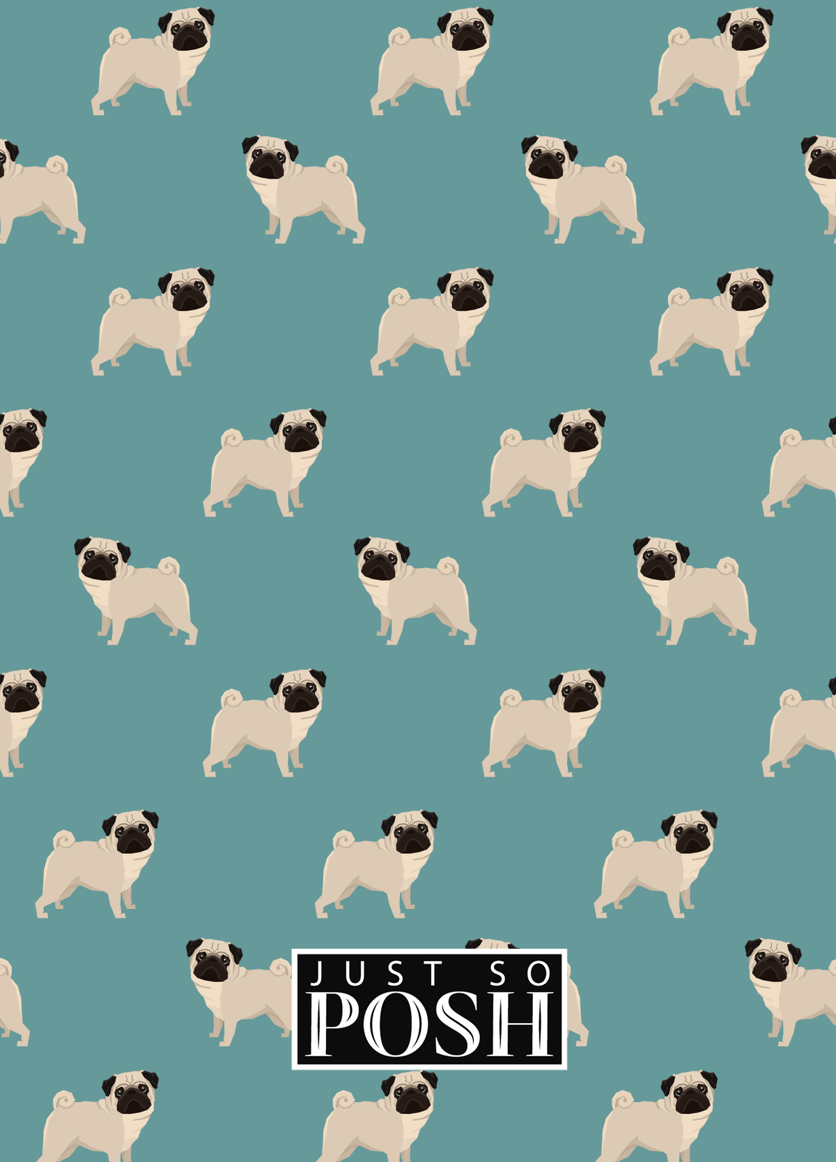 Personalized Dogs Journal IX - Teal Background - Pug - Back View