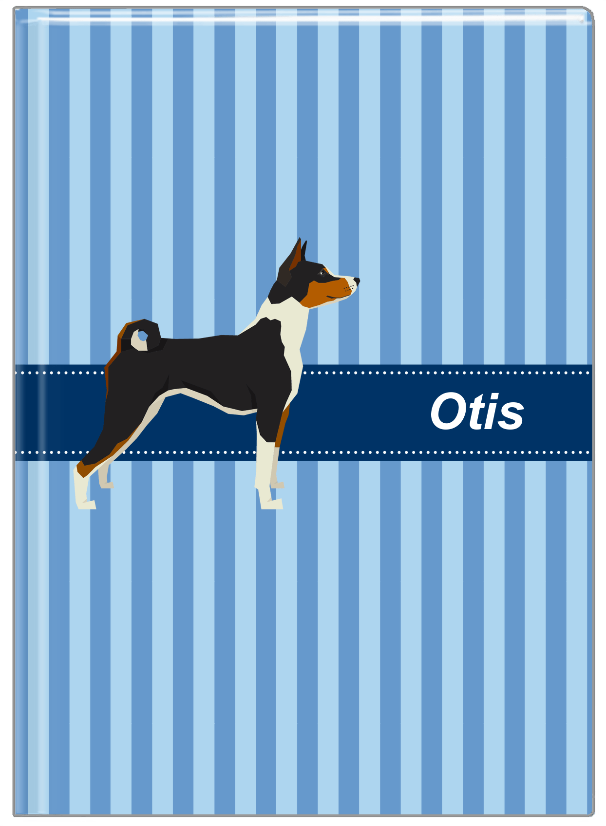 Personalized Dogs Journal X - Blue Background - Basenji - Front View