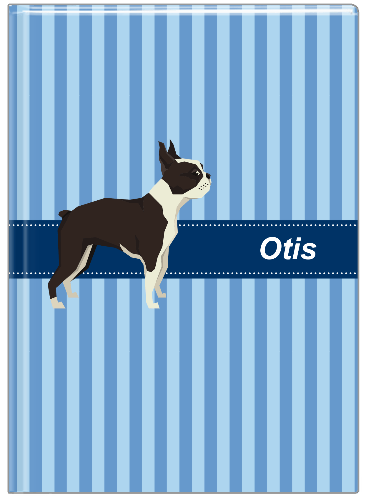 Personalized Dogs Journal X - Blue Background - Boston Terrier - Front View