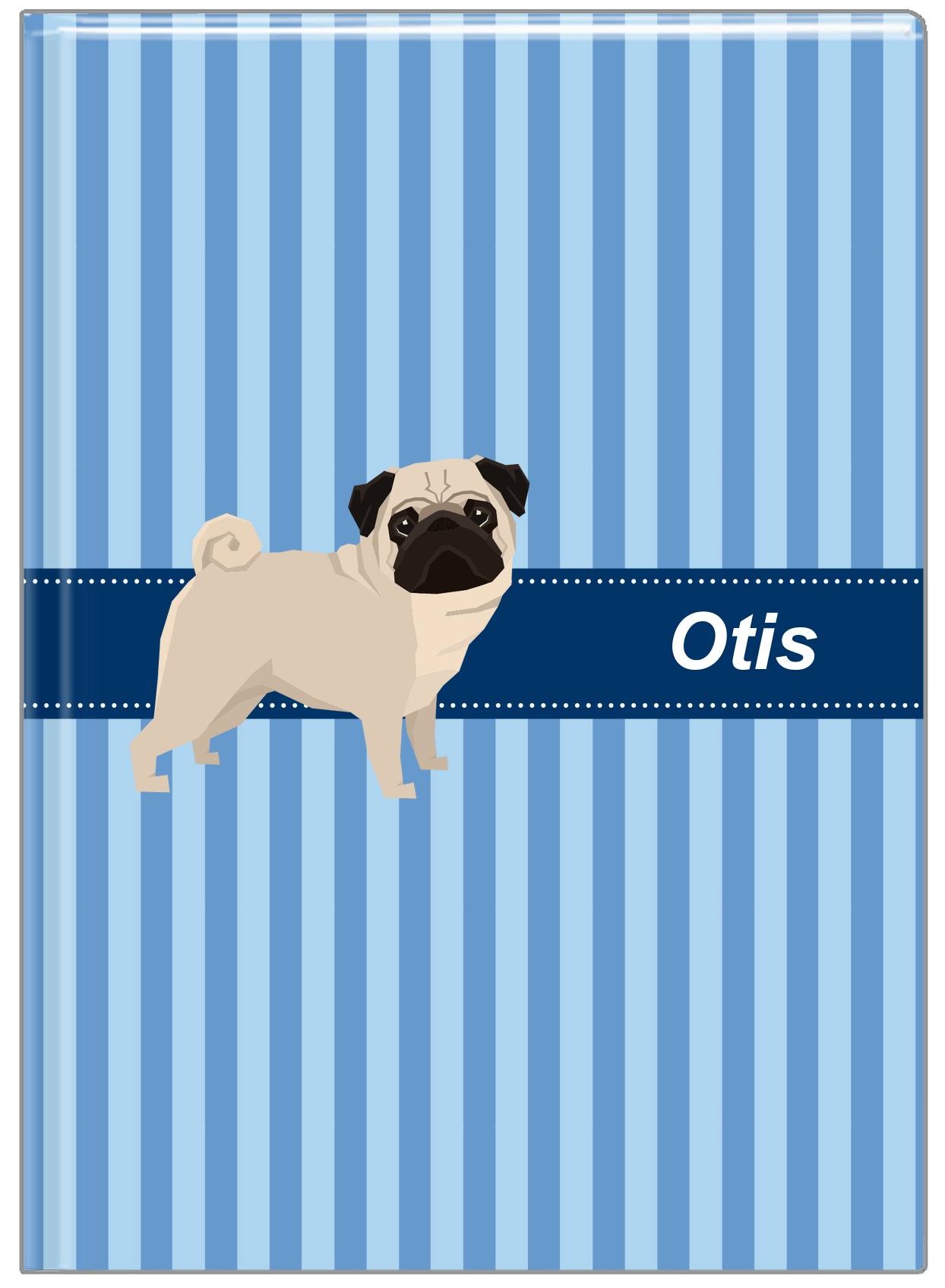 Personalized Dogs Journal X - Blue Background - Pug - Front View