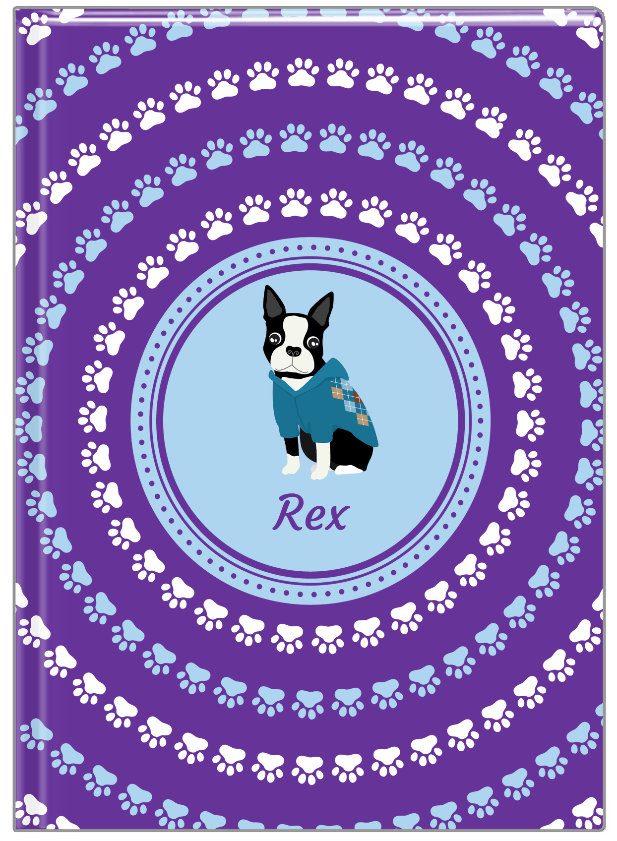 Personalized Dogs Journal XII - Purple Background - Boston Terrier - Front View