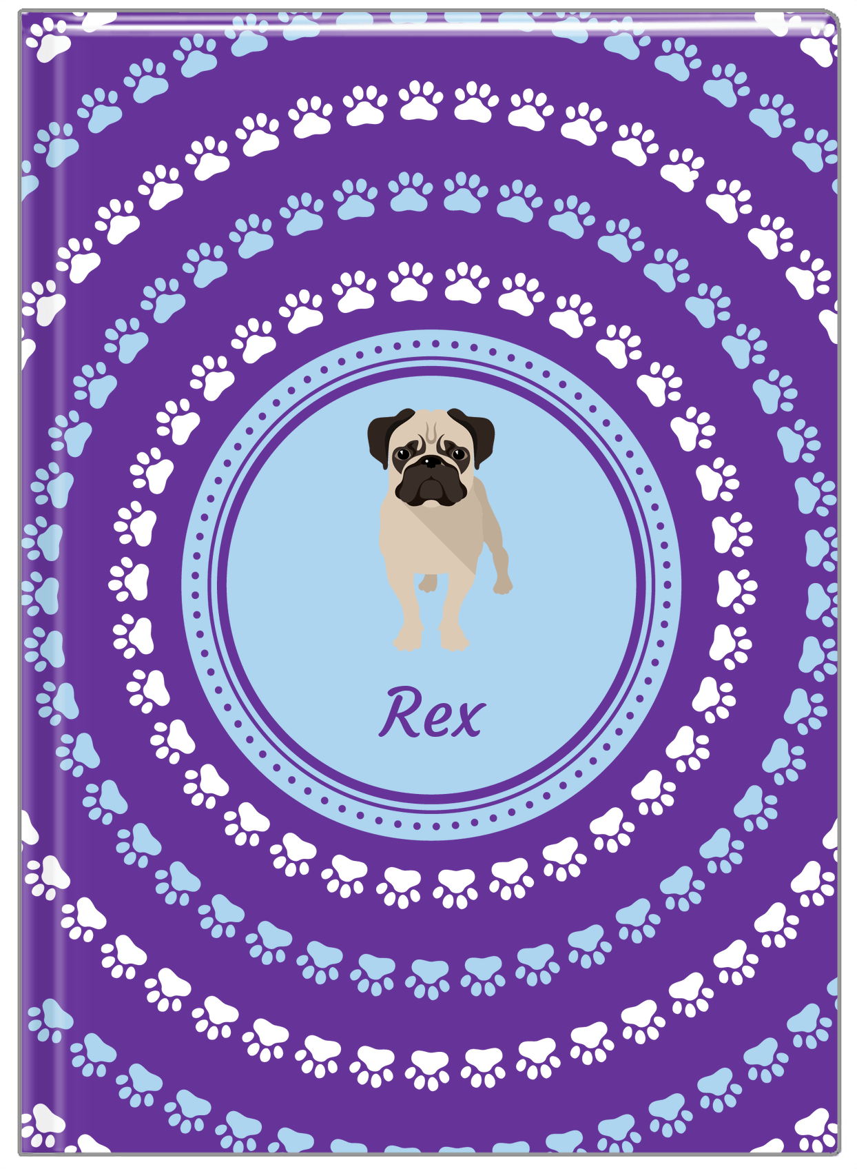 Personalized Dogs Journal XII - Purple Background - Pug - Front View