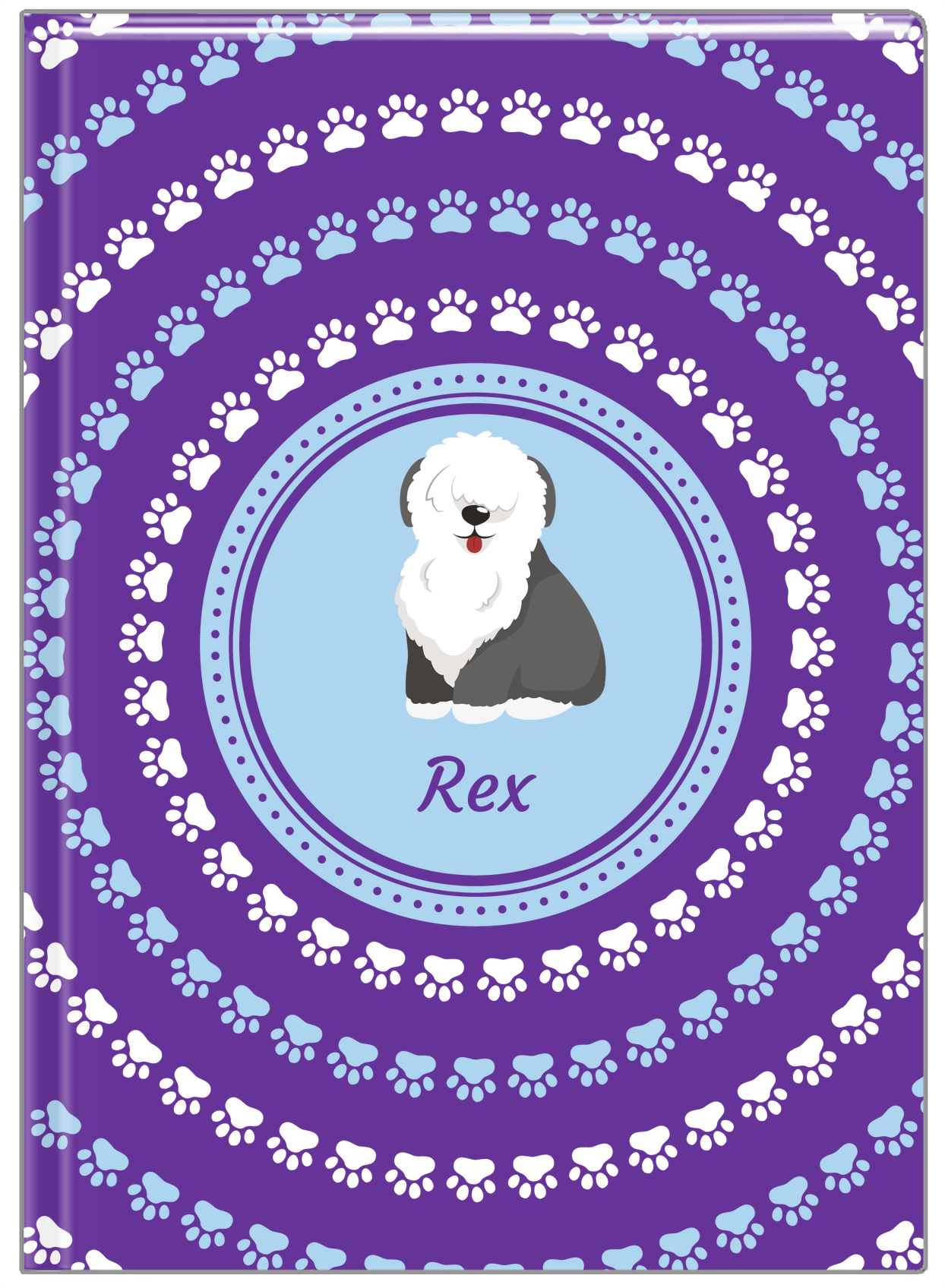 Personalized Dogs Journal XII - Purple Background - Sheep Dog - Front View