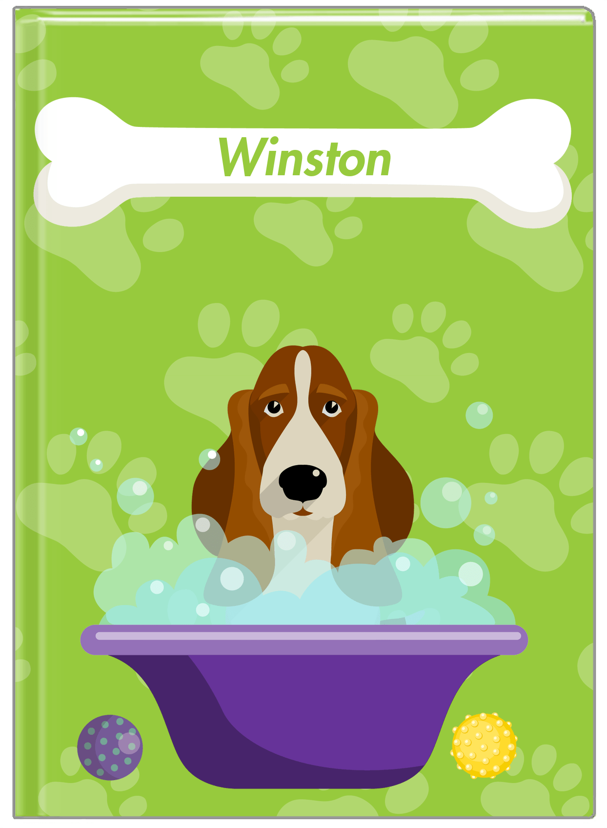 Personalized Dogs Journal XV - Green Background - Basset Hound - Front View