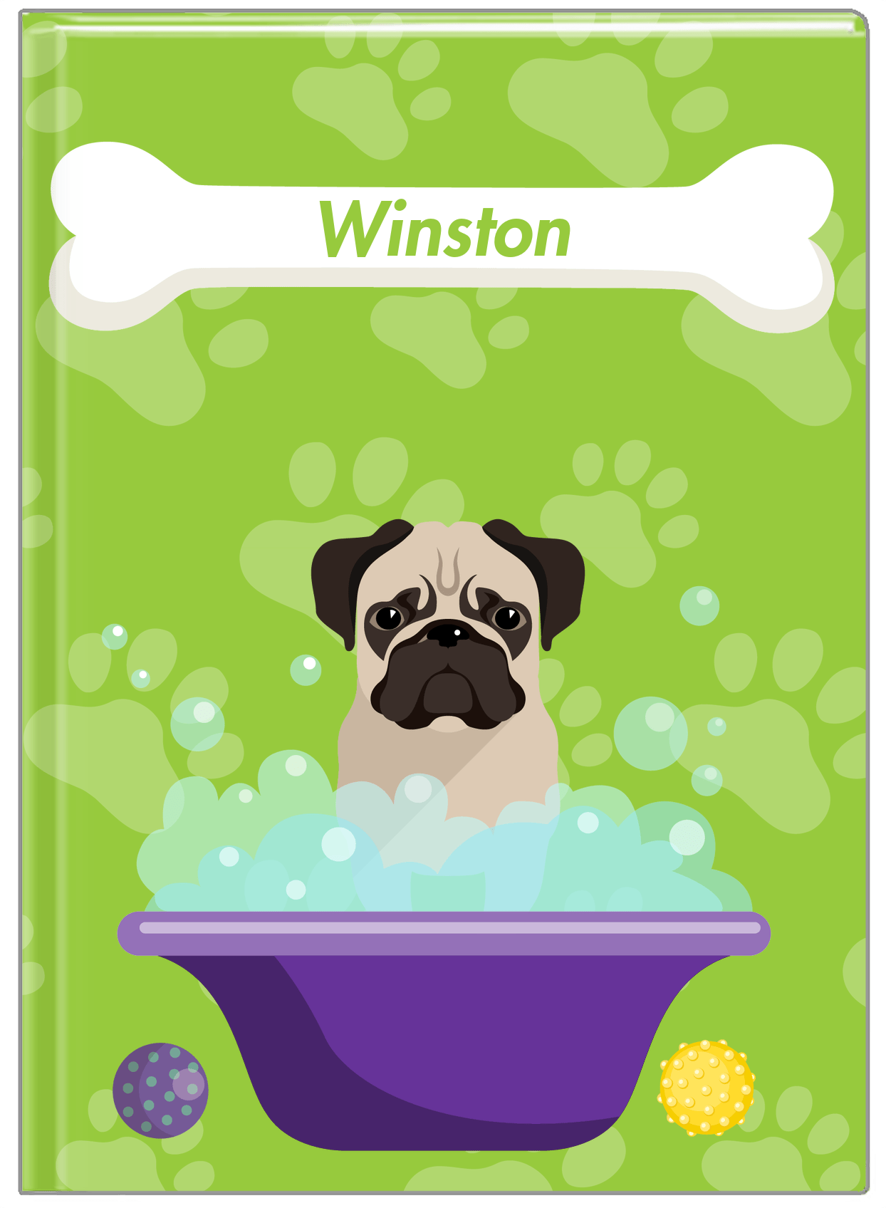Personalized Dogs Journal XV - Green Background - Pug - Front View