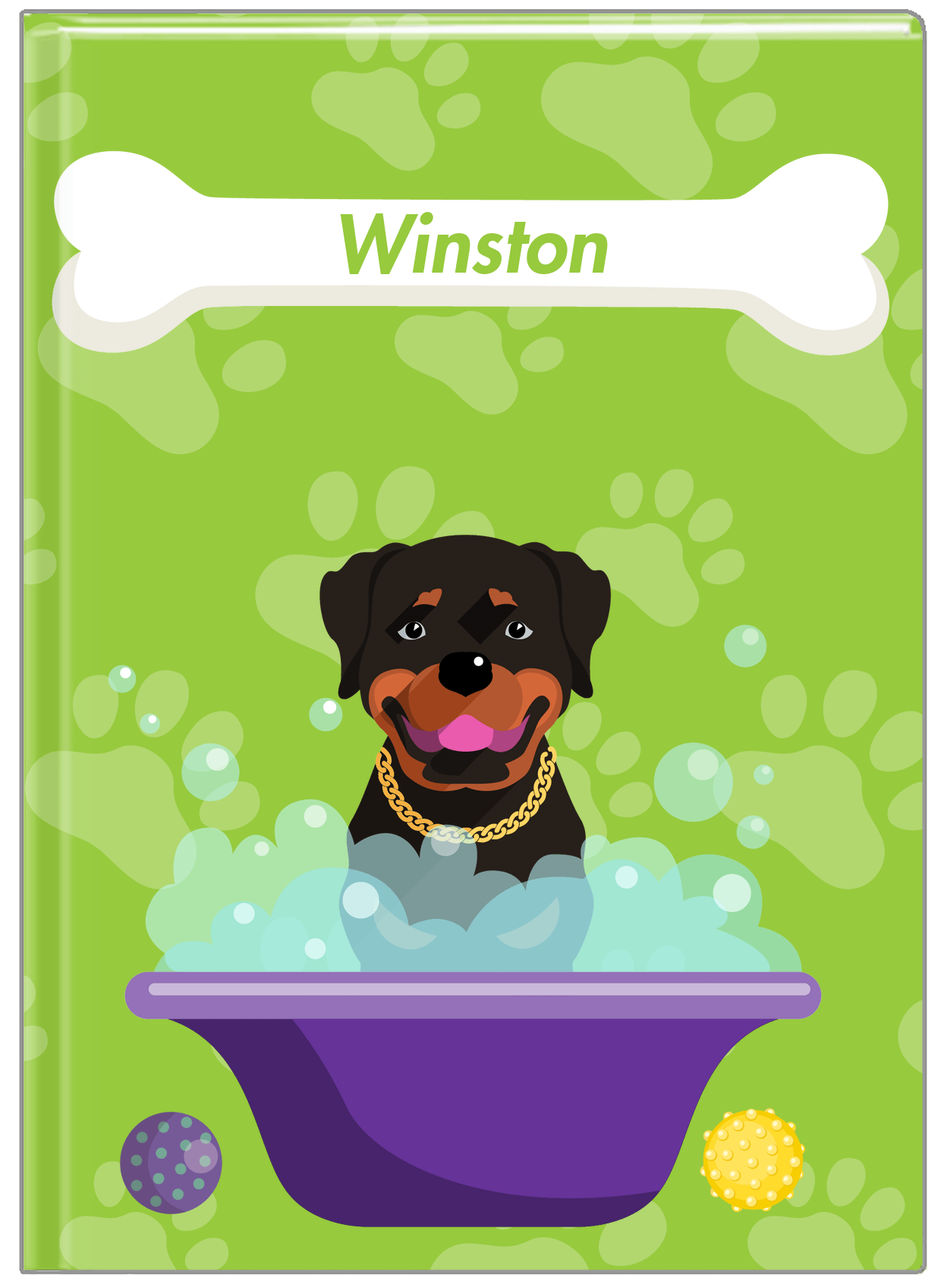 Personalized Dogs Journal XV - Green Background - Rottweiler - Front View
