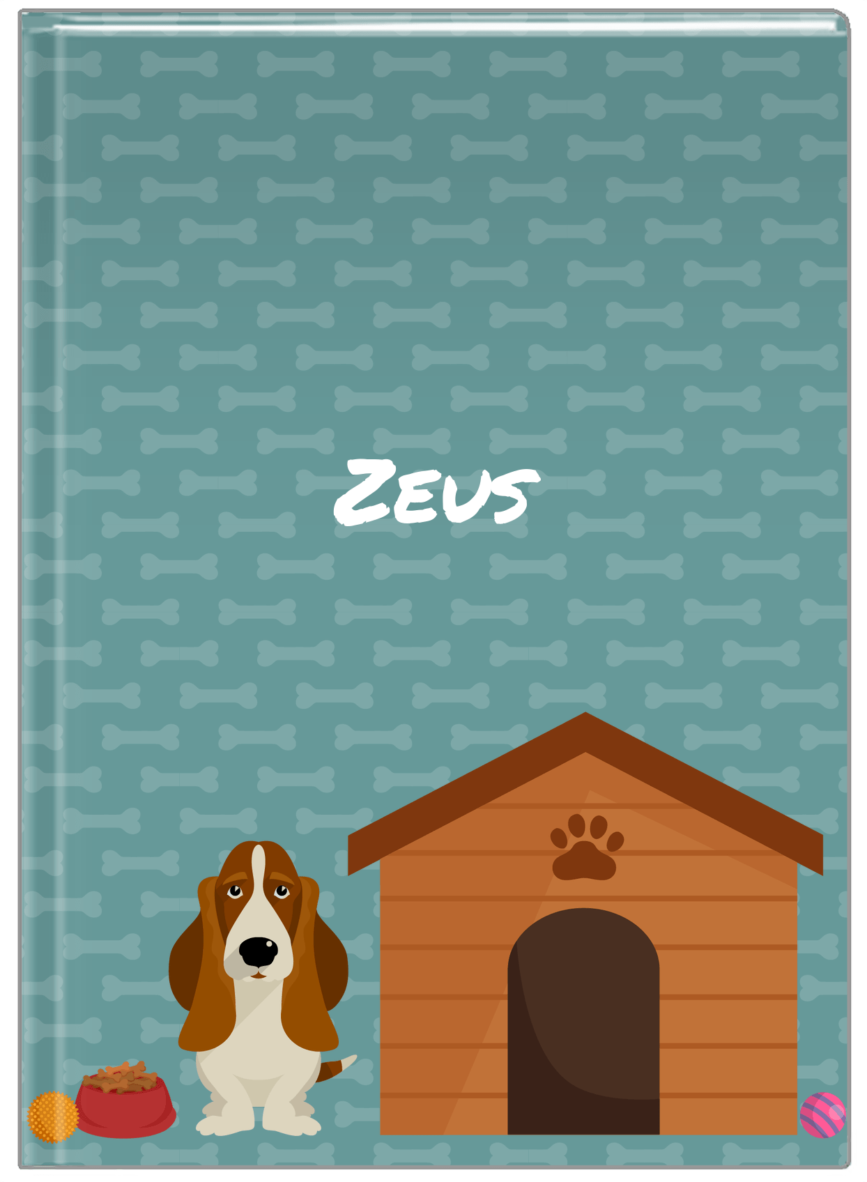 Personalized Dogs Journal XVI - Teal Background - Basset Hound - Front View