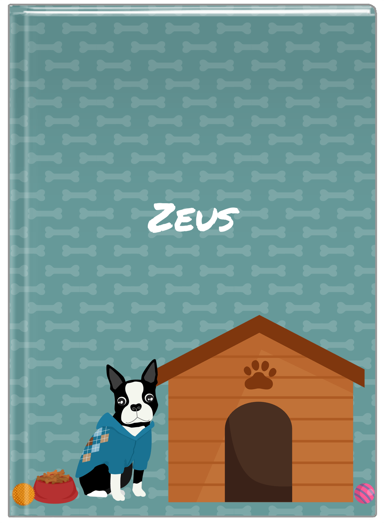 Personalized Dogs Journal XVI - Teal Background - Boston Terrier - Front View