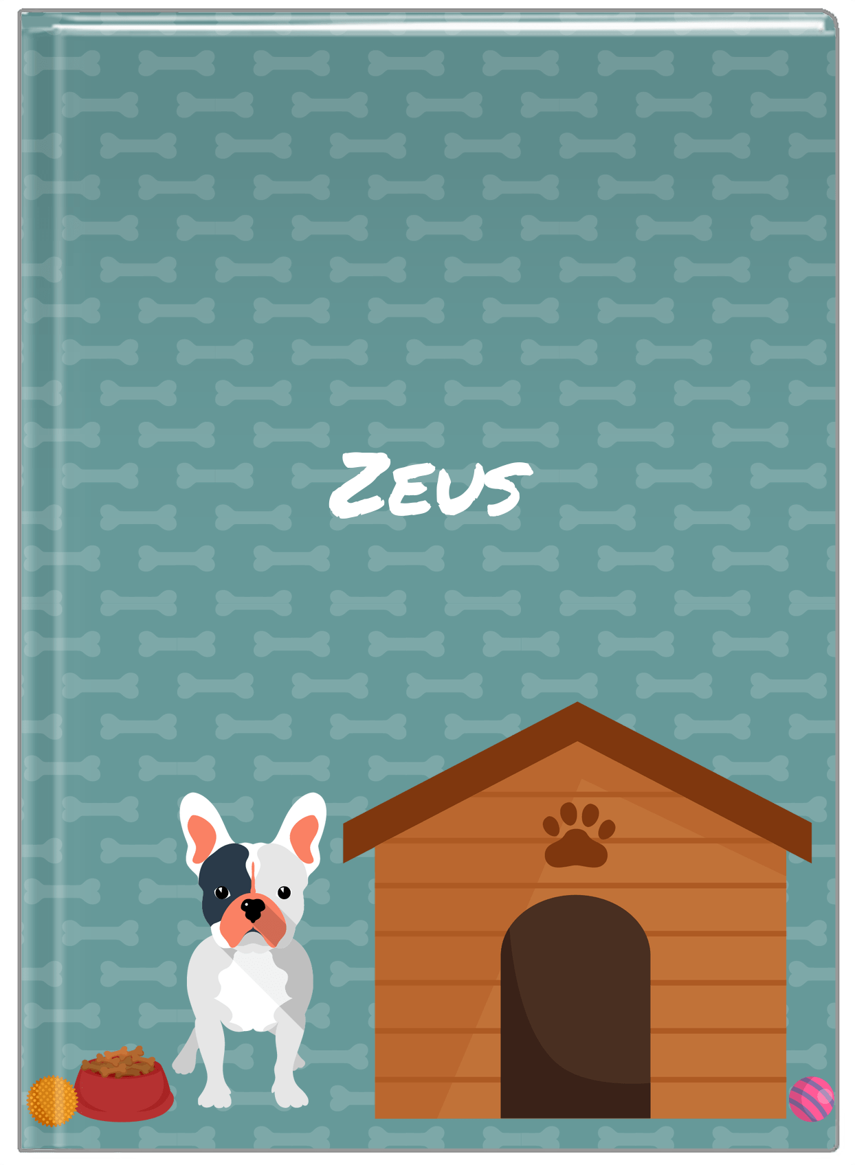 Personalized Dogs Journal XVI - Teal Background - French Bulldog - Front View