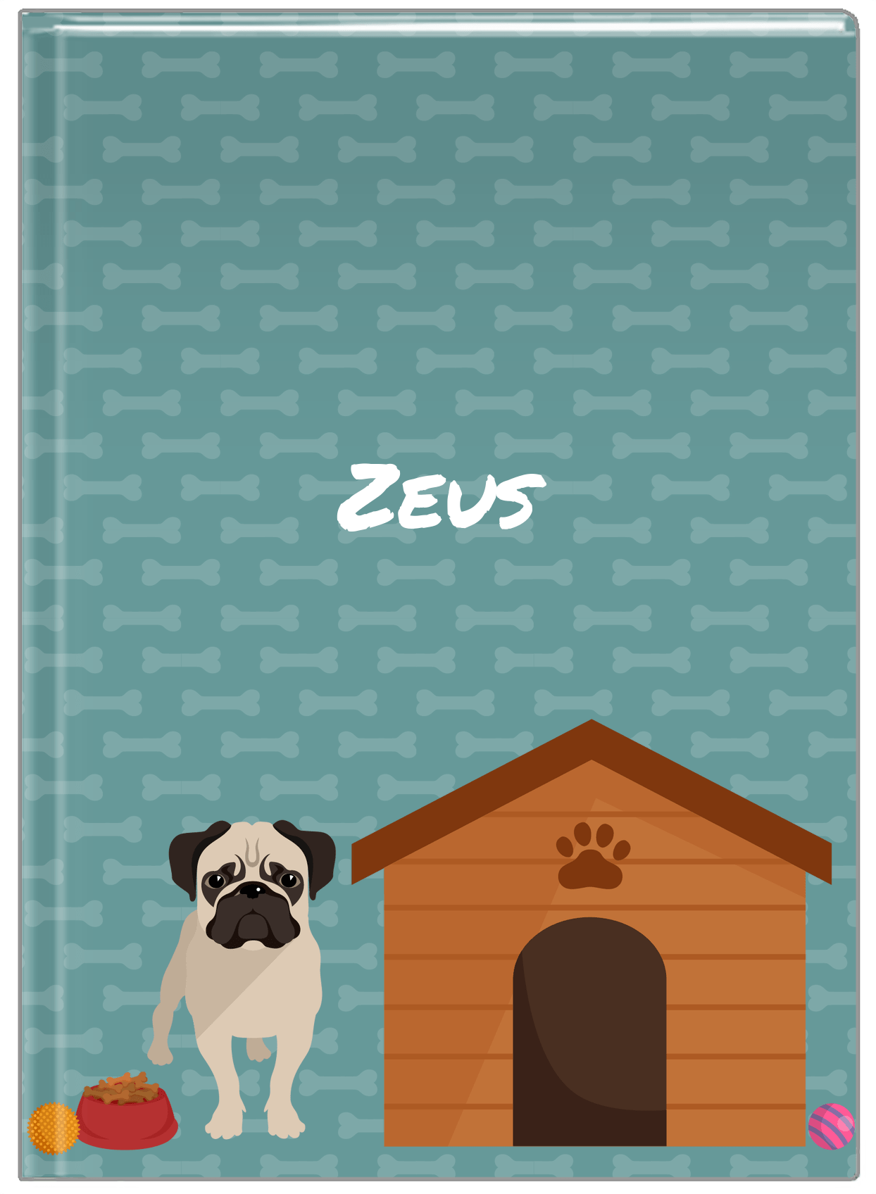 Personalized Dogs Journal XVI - Teal Background - Pug - Front View