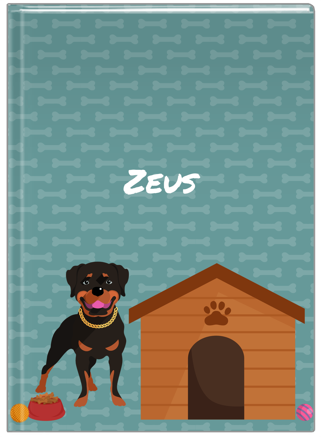 Personalized Dogs Journal XVI - Teal Background - Rottweiler - Front View