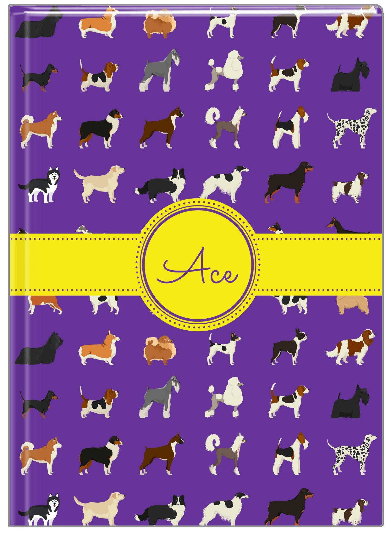 Personalized Dogs Journal XVII - Purple Background - Circle Ribbon Nameplate - Front View