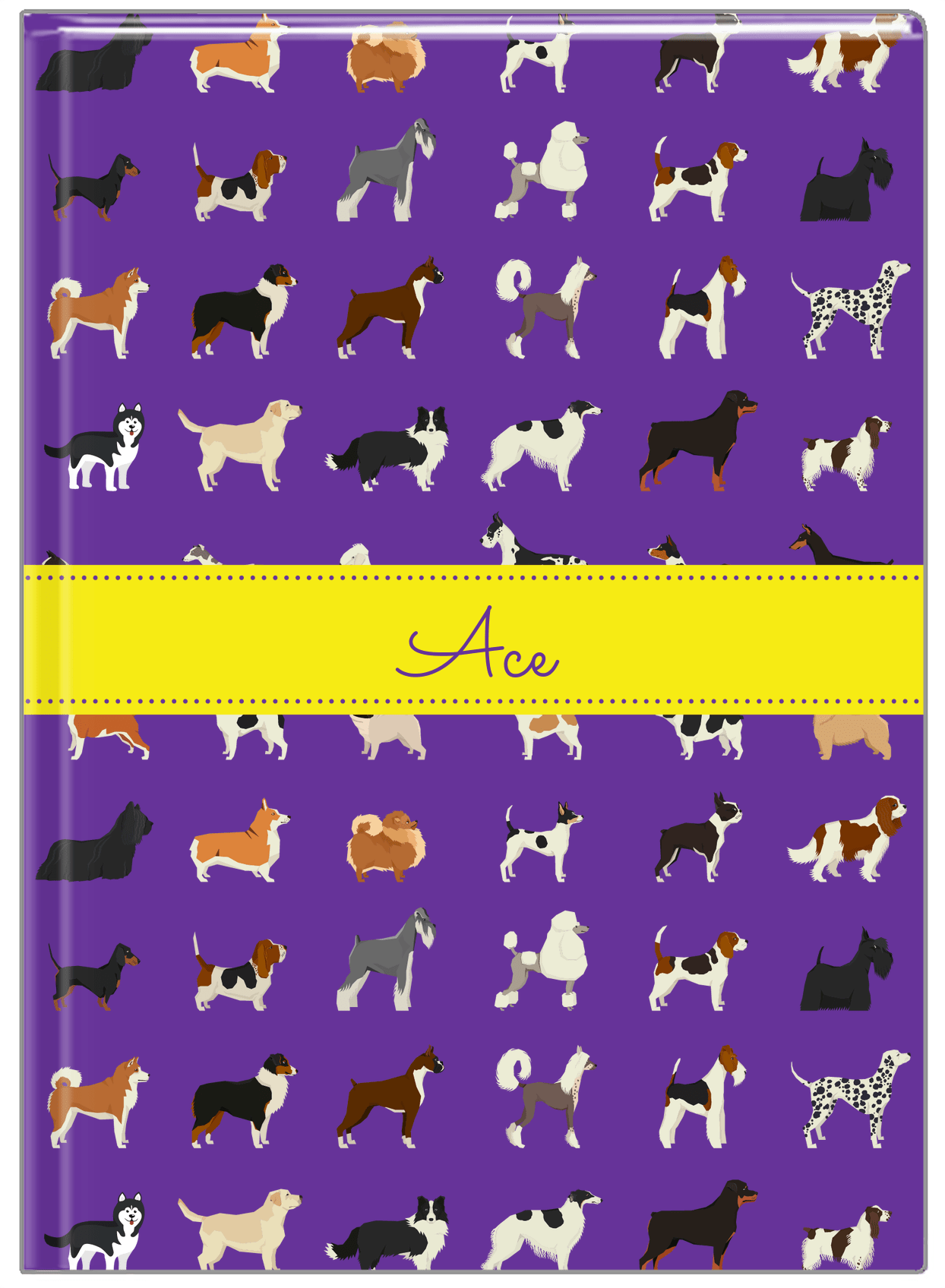 Personalized Dogs Journal XVII - Purple Background - Ribbon Nameplate - Front View
