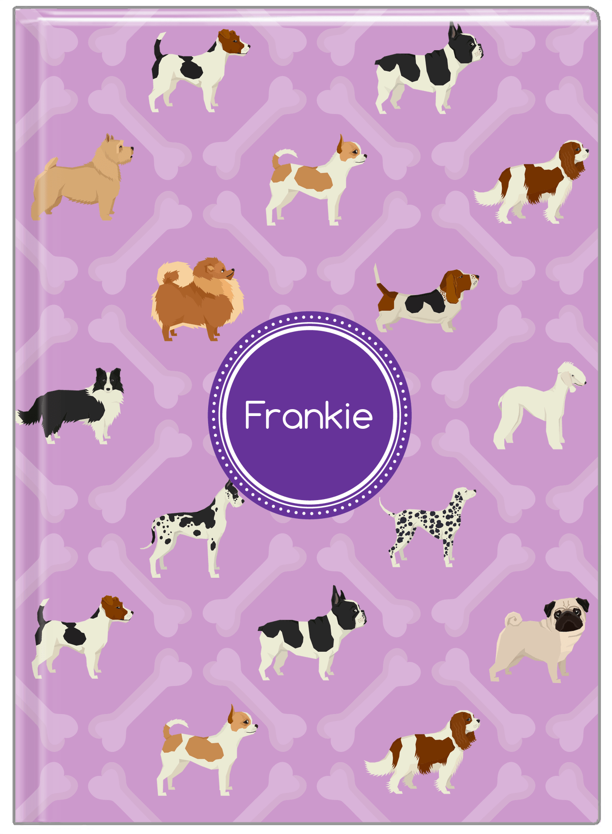 Personalized Dogs Journal XXI - Purple Background - Circle Nameplate - Front View