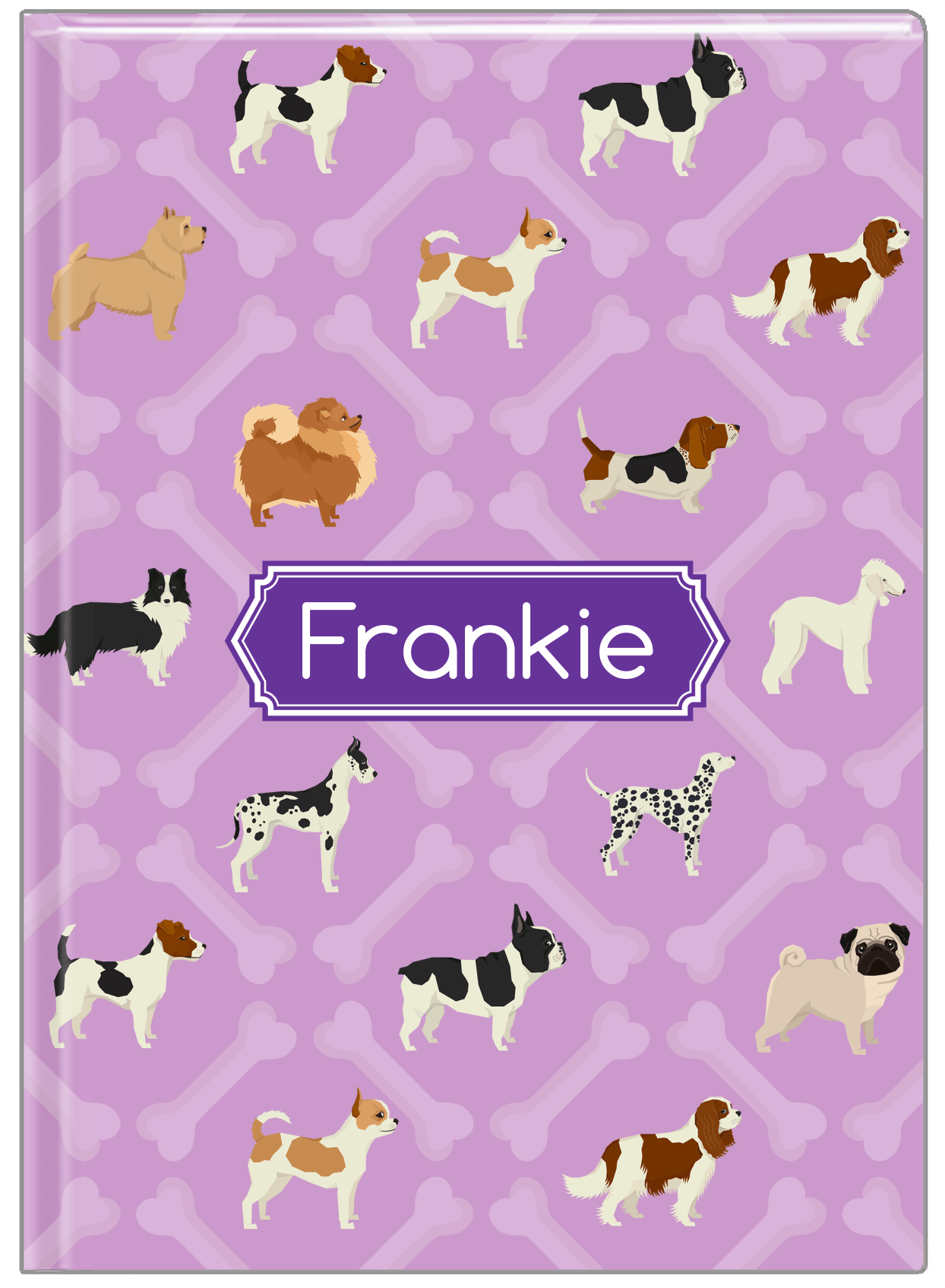Personalized Dogs Journal XXI - Purple Background - Decorative Rectangle Nameplate - Front View