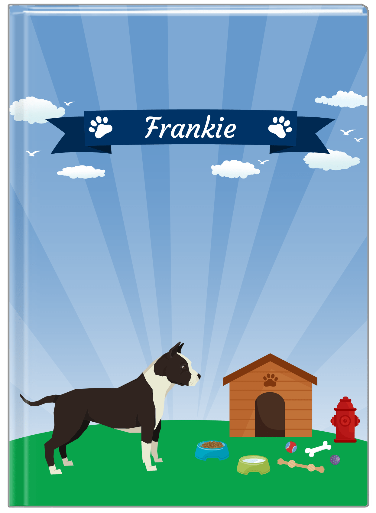 Personalized Dogs Journal XXII - Blue Background - American Staffordshire Terrier - Front View