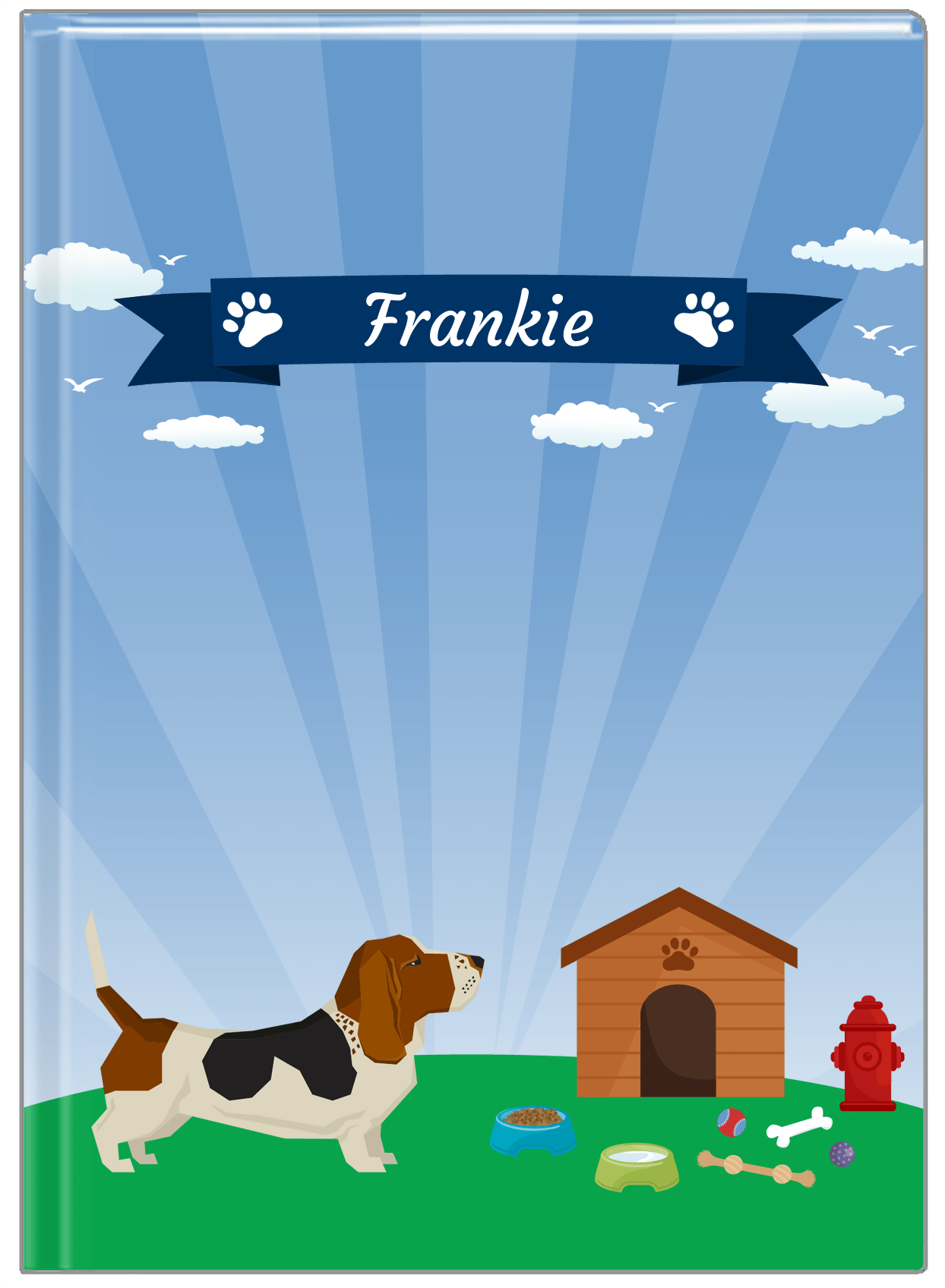 Personalized Dogs Journal XXII - Blue Background - Basset Hound - Front View