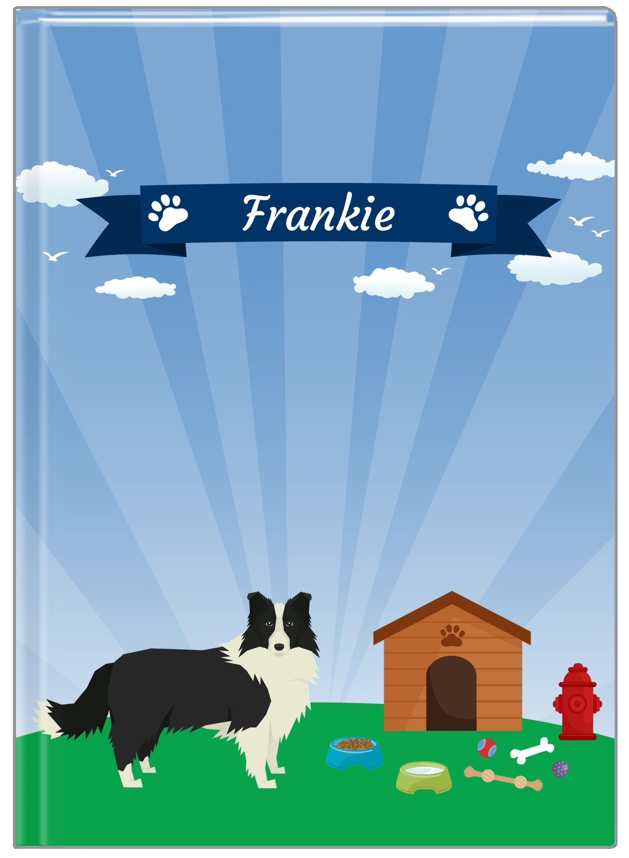 Personalized Dogs Journal XXII - Blue Background - Border Collie - Front View