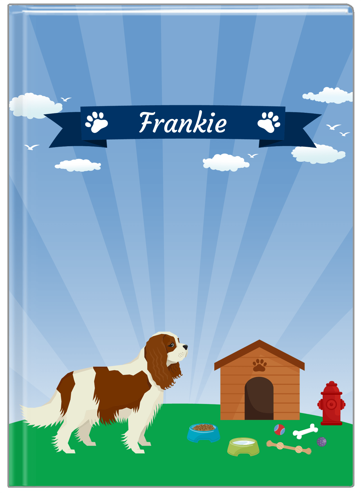Personalized Dogs Journal XXII - Blue Background - Cavalier King Charles Spaniel - Front View