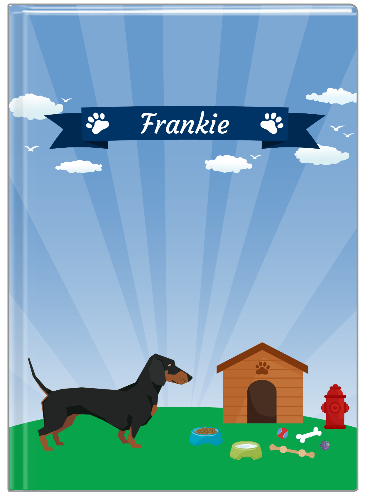 Personalized Dogs Journal XXII - Blue Background - Dachshund - Front View