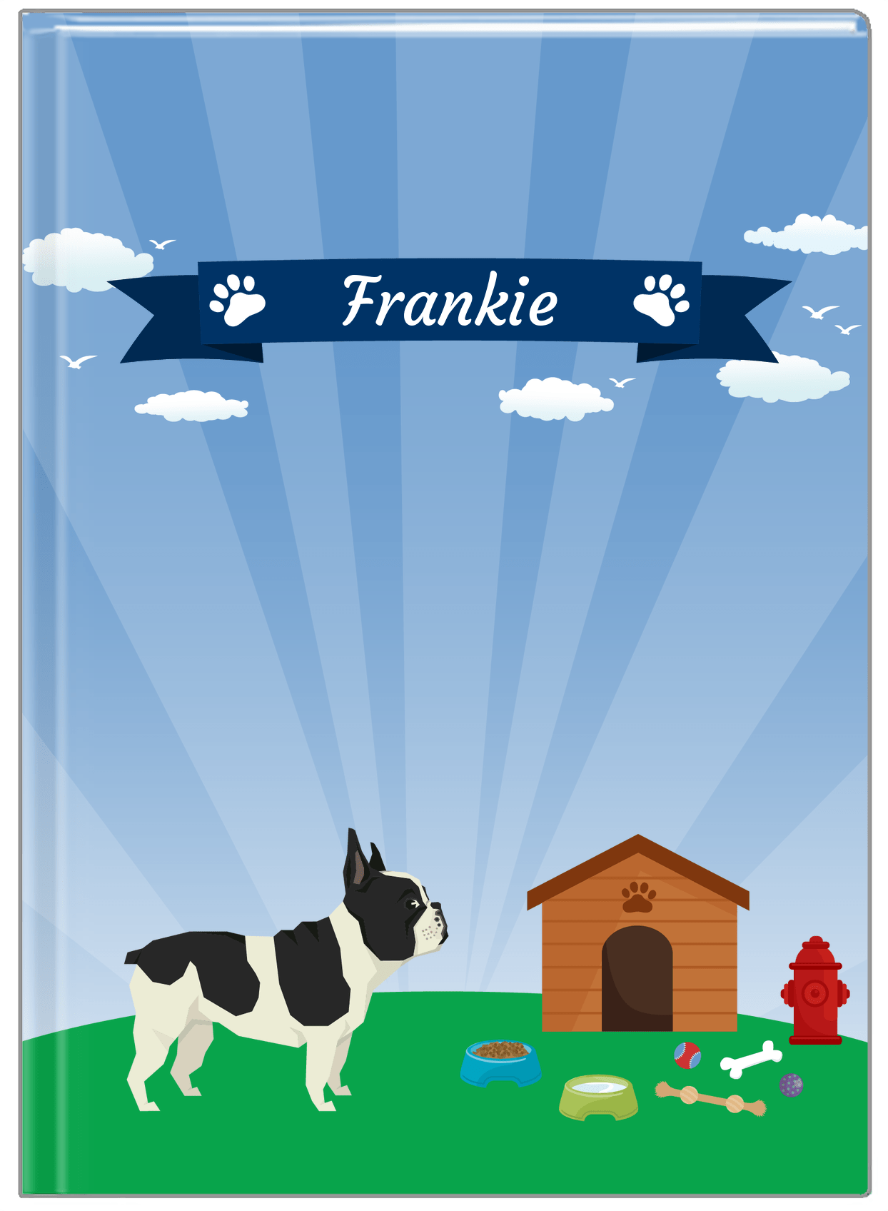 Personalized Dogs Journal XXII - Blue Background - French Bulldog - Front View