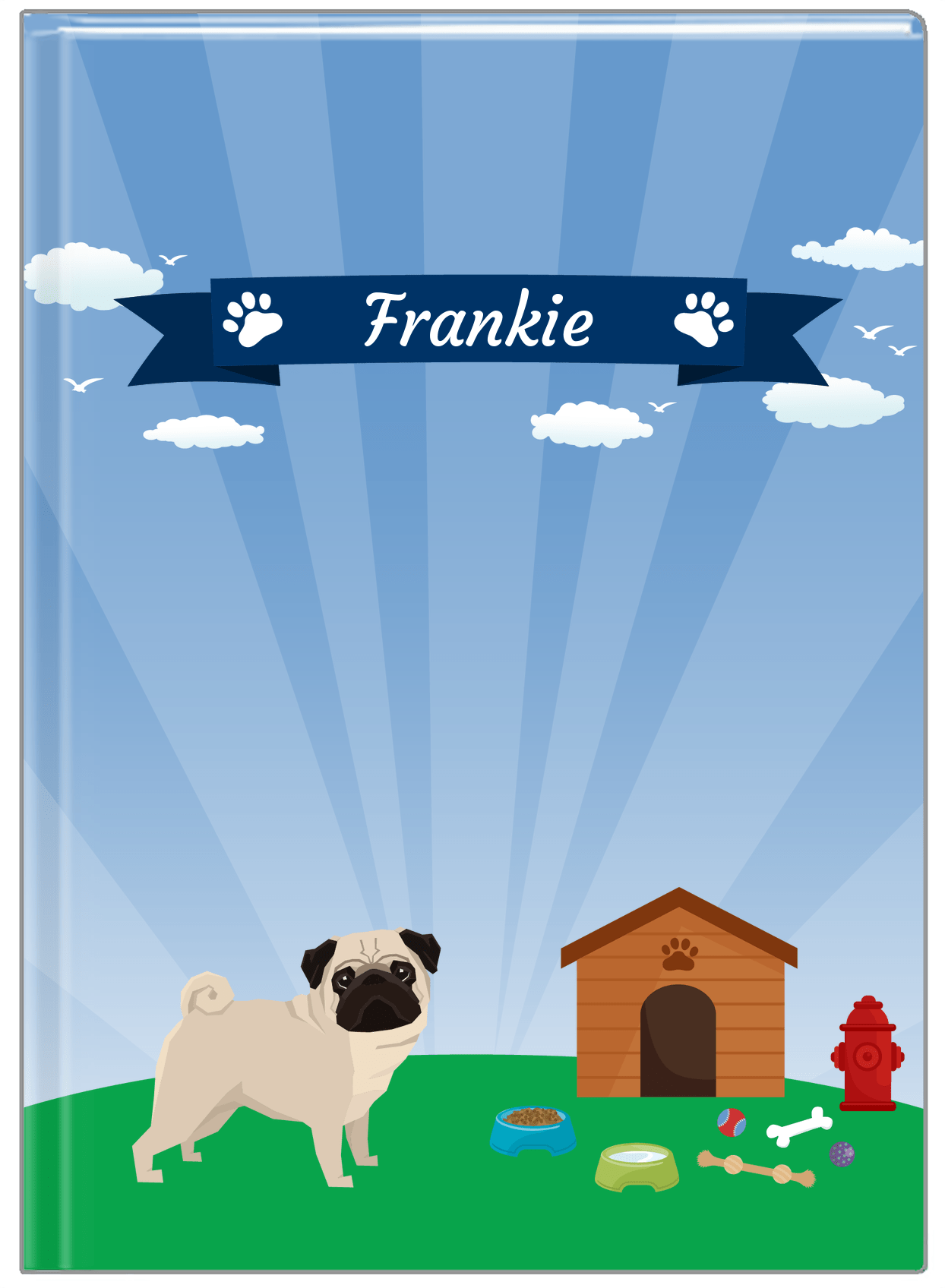 Personalized Dogs Journal XXII - Blue Background - Pug - Front View