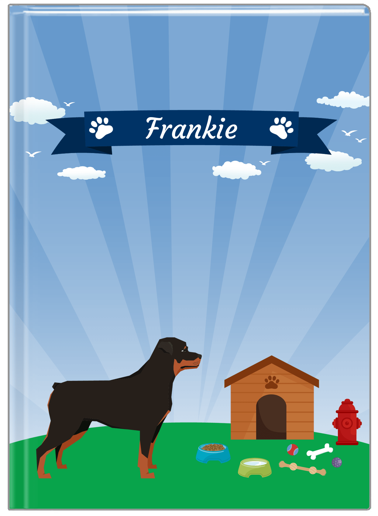 Personalized Dogs Journal XXII - Blue Background - Rottweiler - Front View