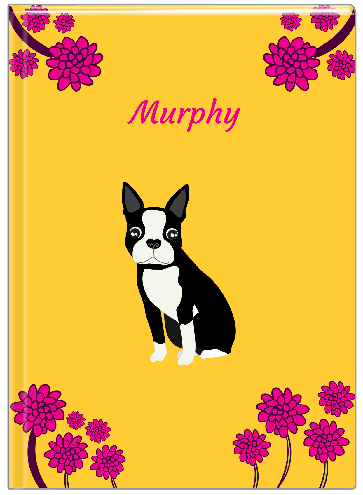 Personalized Dogs Journal XXIII - Yellow Background - Boston Terrier - Front View