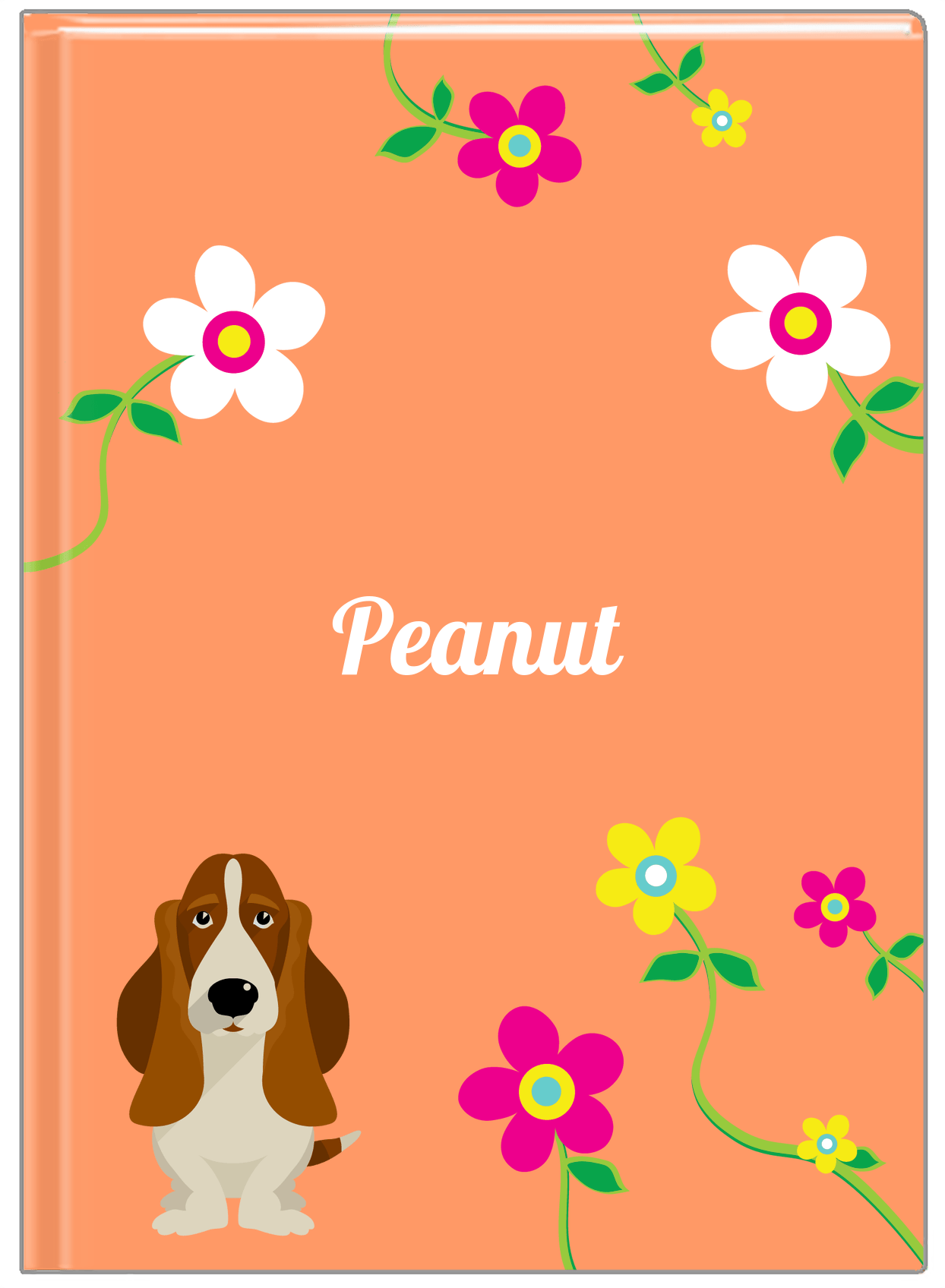 Personalized Dogs Journal XXV - Orange Background - Basset Hound - Front View
