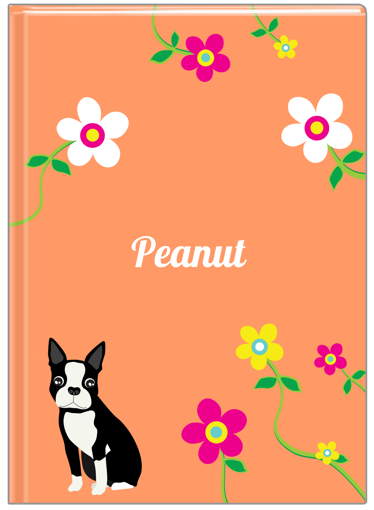 Personalized Dogs Journal XXV - Orange Background - Boston Terrier - Front View